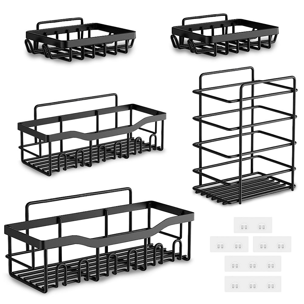 5-Pack Wall-Mounted Shower Caddy, Shower Organizer & Shelves with 5 Hooks