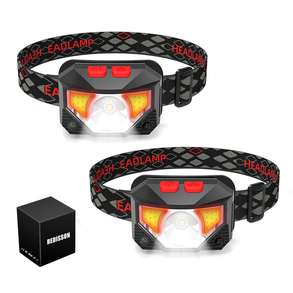 REDISSON (2 Pack) Ultra-Light Rechargeable Headlamp Bundle 350LM- USB-C