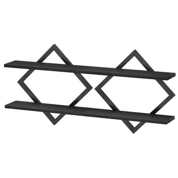 Jack Brown Floating Wall Shelves - Diamond Design Geometric 2-Tier Storage