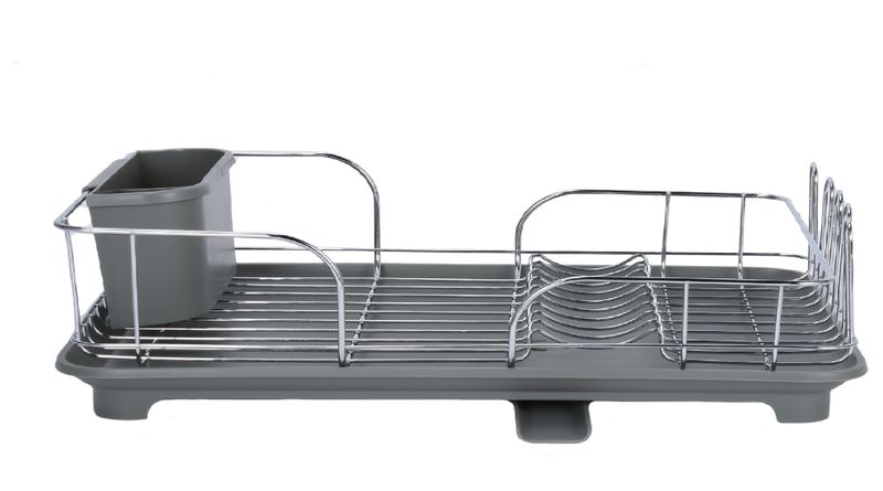Continental Homeware Stainless Steel Dish Rack with Grey Plastic Drip Tray