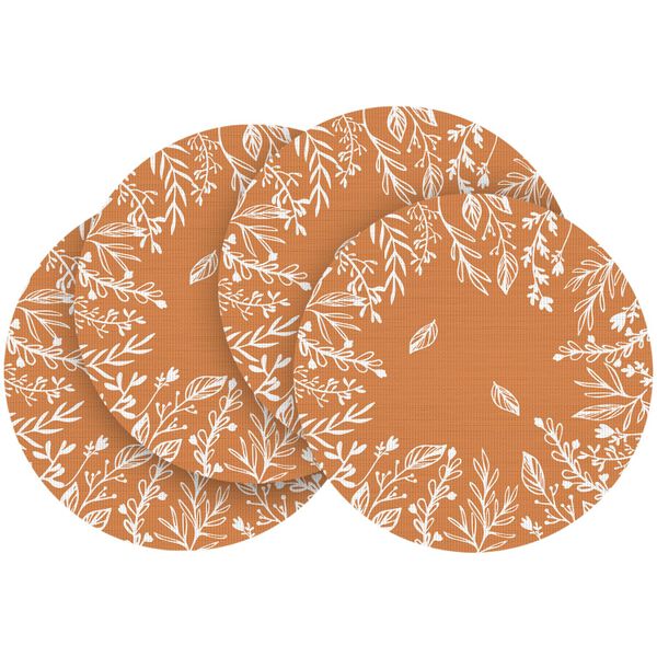 Fall Leaves Orange Vinyl Round Placemats Set of 4, 35x35CM