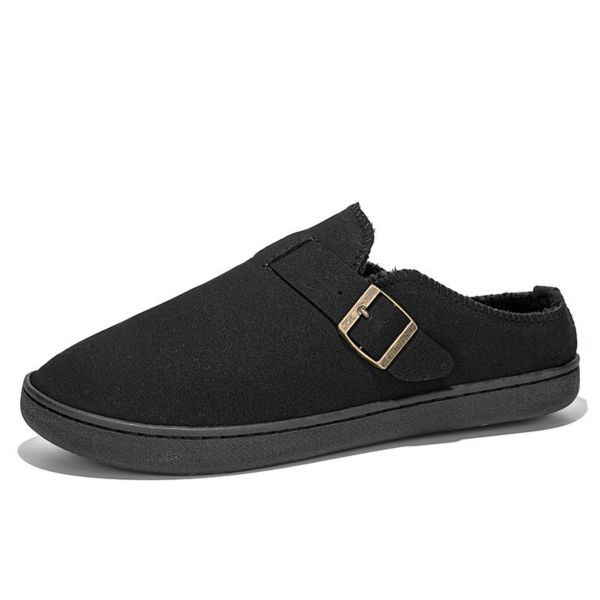Men's Plush Cow Suede Slippers - Anti-Slip Fleece Lined Adjustable Strap