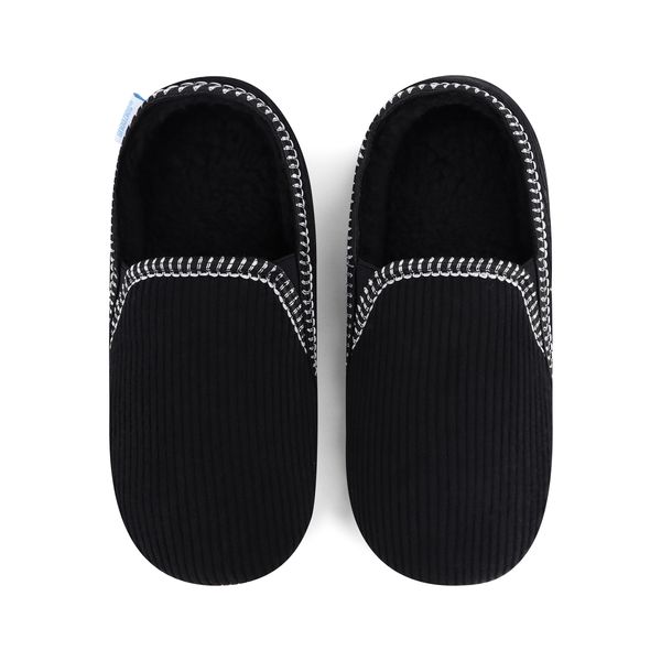 Snoozies Mens Alpine Cord Slippers Black- Soft Non-Skid Sole Indoor Comfort
