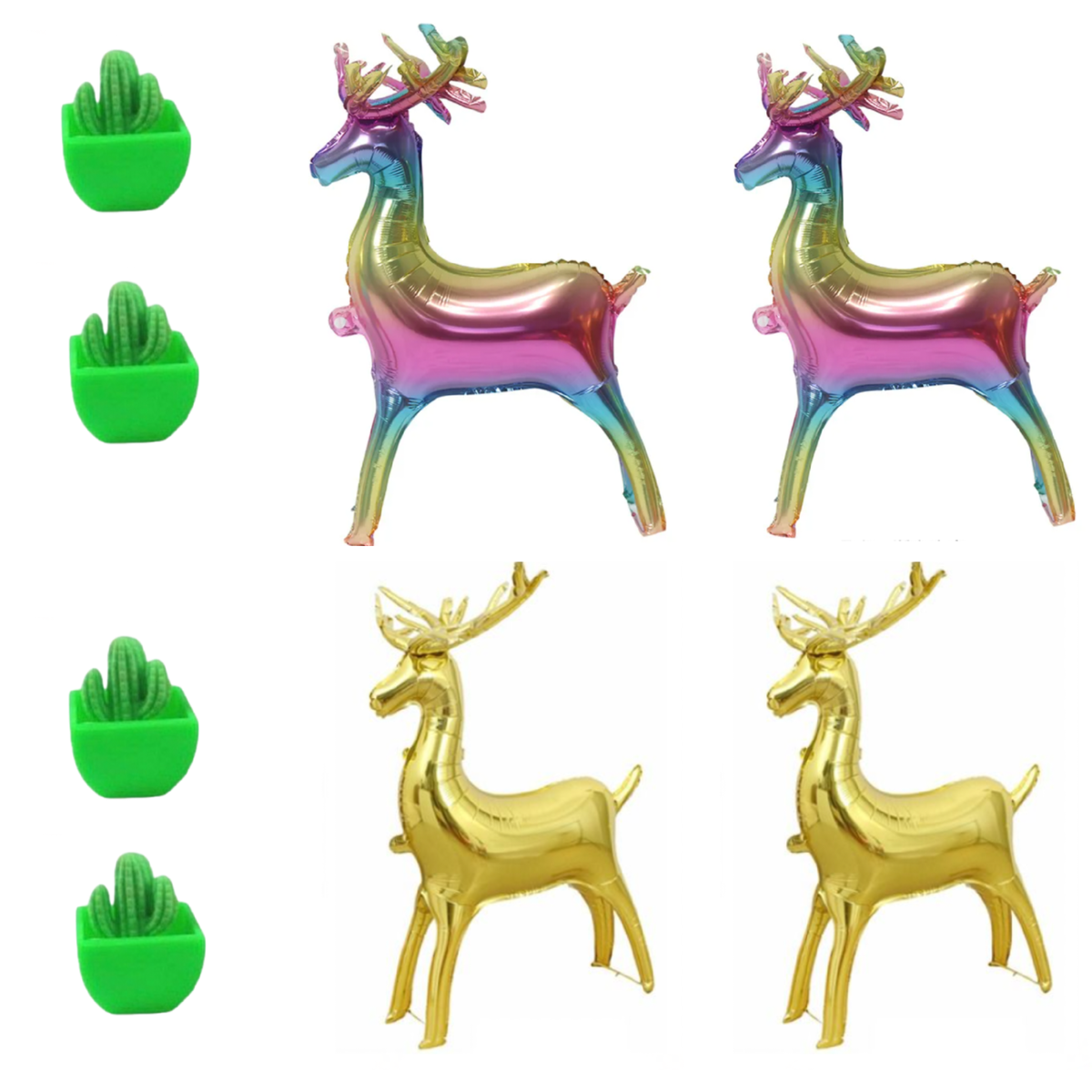 Reindeer balloons gold purple four pack and free four growing cactus