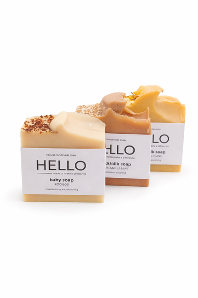HELLO Handmade Soap Trio - Rooibos, Neroli Ylang &amp; Coconut Vanilla Mint
