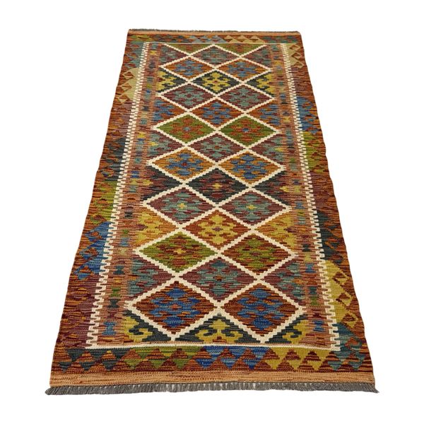 200 x 98cm Hand Woven Afghan Kilim Chobi Runner Rug