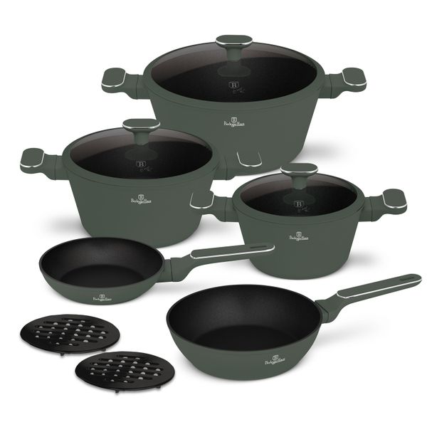 Berlinger Haus 10-Piece Titan Pro Non-Stick Coat Cookware Set - Matt Green