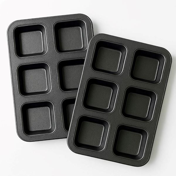 6 Cup Square Brownie Pan / Muffin Pan / Cupcake Pan Non-Stick - Pack of 2