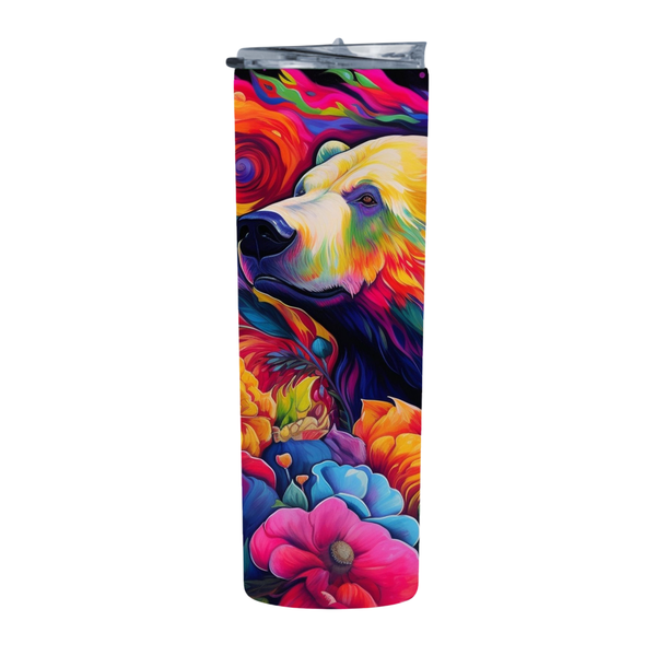 Trippy Neon Grizzly Bear 20 Oz Straight Skinny Tumbler 004