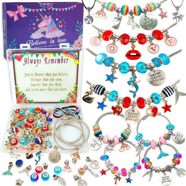 Charm Bracelet Making Kit,Jewelry Making Supplies Beads,Unicorn Crafts