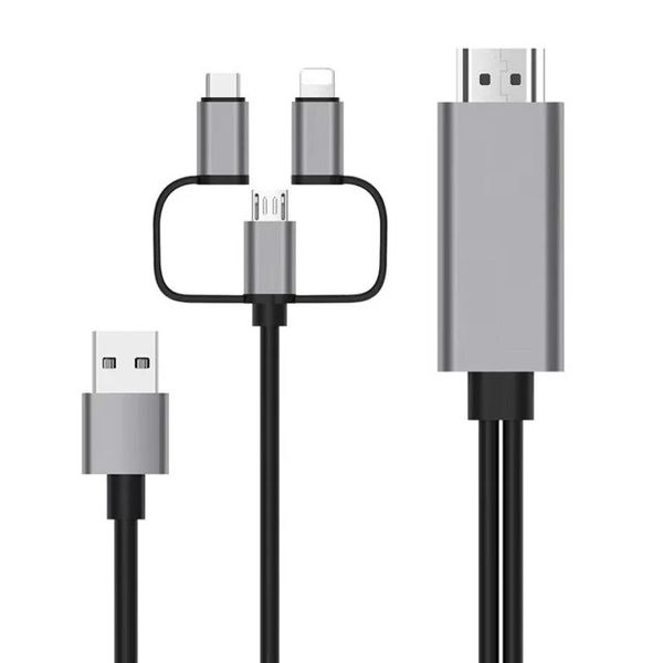 3-in-1 HDMI Adapter Cable, USB A Male to Micro USB/ Type-C/Lightning Port