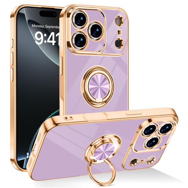 Slim Glitter Plated Case with Ring Holder Compatible with iPhone 17 Pro Max