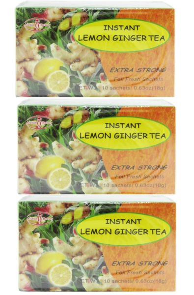 1 x Pack of 3 Instant Lemon &amp; Ginger Tea 10 Sachets x 3