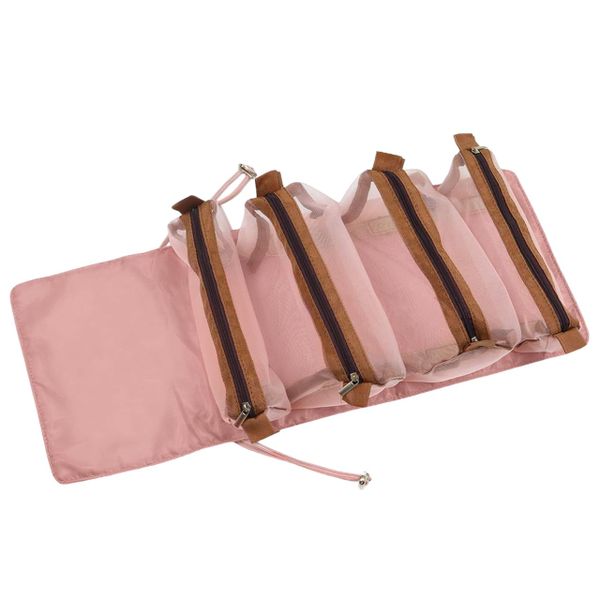 4 in 1 Portable Mesh Makeup Bag Hanging Roll Up Travel Toiletry Wash Bag
