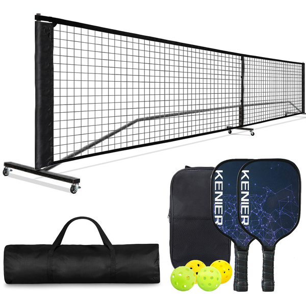 Portable Pickleball Net Set - Wheels, Carry Bag, Wooden Pickleball Paddle