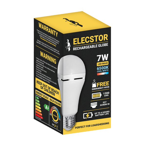Elecstor 7W E27 Rechargeable &amp; Dimmable Globe 1200mah - A60 Cool White
