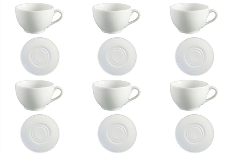 Cup &amp; Saucer 300ml 12pc Set Cappuccino Porcelain Blanco-Continental China