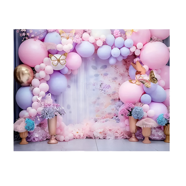 2.3x1.8m Balloons, Flowers, Butterflies Design Kids Birthday Backdrop Cloth