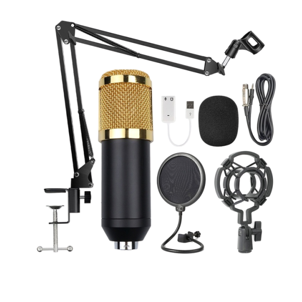 Condenser Microphone Kit Studio Boom Scissor Arm Sound Card
