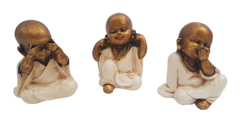 Monks Set Of 3 - See No Evil, Hear No Evil, Speak No Evil Cream - 10cm