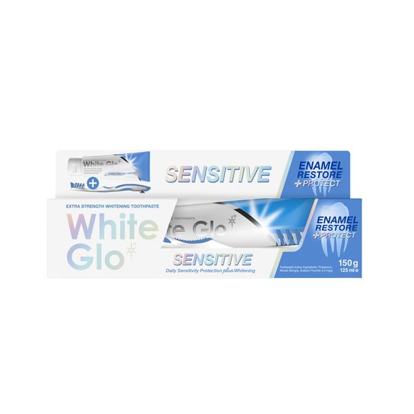 White Glo Whitening Toothpaste Sensitive Enamel Restore 150g +Toothbrush