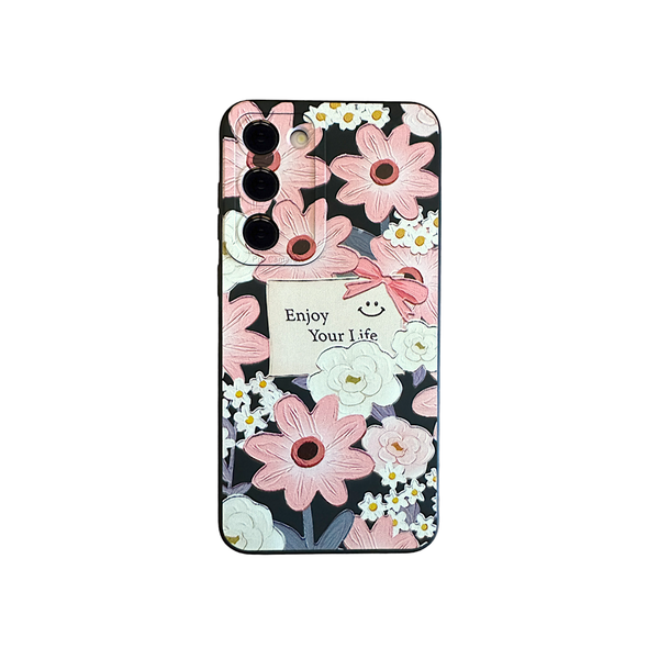Phone Case with Floral &amp; Enjoy Your Life &amp; Pro Cam for Samsung S23+ | Black