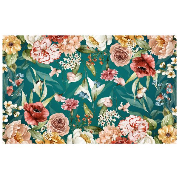 Maroon and Peach Tone Flowers On Green Rectangle Tablecloth by Mark van Vuuren