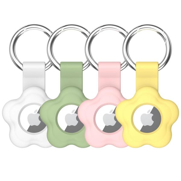 4 Pcs AirTag Holder, with Keychain, Flower, Silicone Full Body Protective