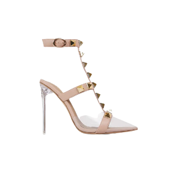 Glam Studded Details Heels - Nude