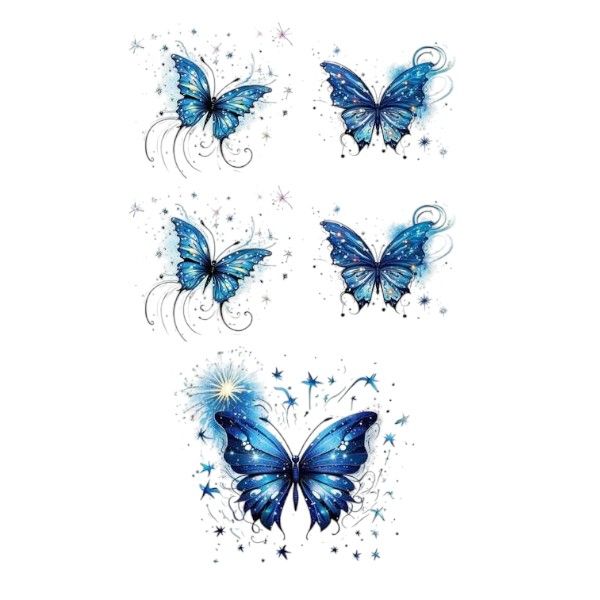 Temporary Butterfly Tattoo Sticker Sheet - Blue