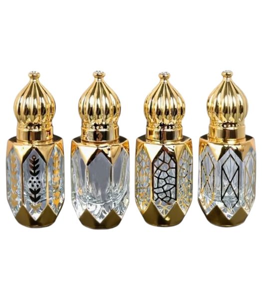 4 Piece Set 6 ml Electroplated Gold Glass Rollerball Bottle