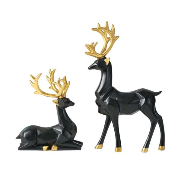 Set of 2 Elegant Geometric Reindeer &amp; Elk Ornaments for Modern Homes