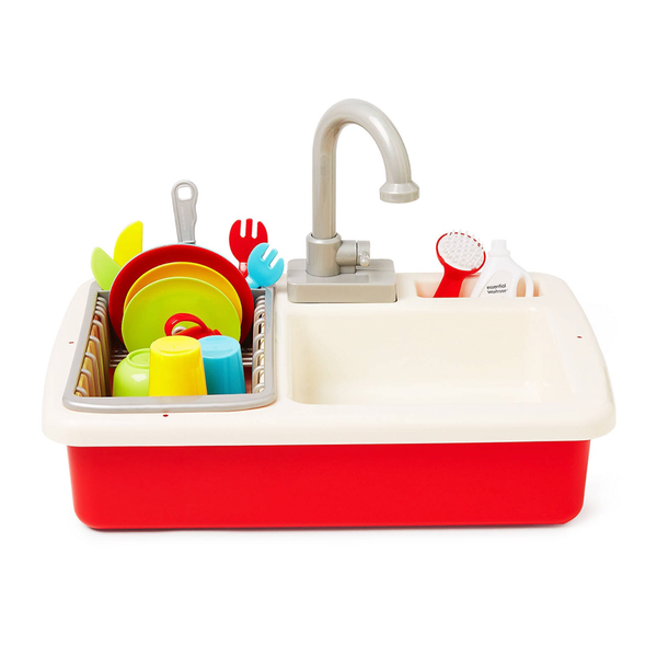 Toy Wash-Up Kitchen Sink with Running Water | Red