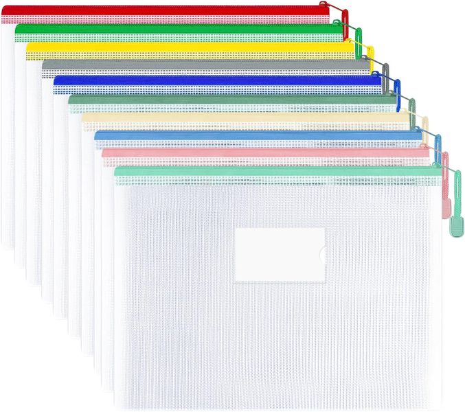 10 Zipper Document File Pouch Bags A3 Letter Size Organization Bag with Zip