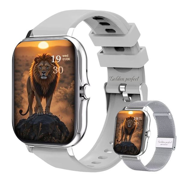 Golden Perfect Men's Smartwatch - Dual Strap Design for Active &amp; Formal Use