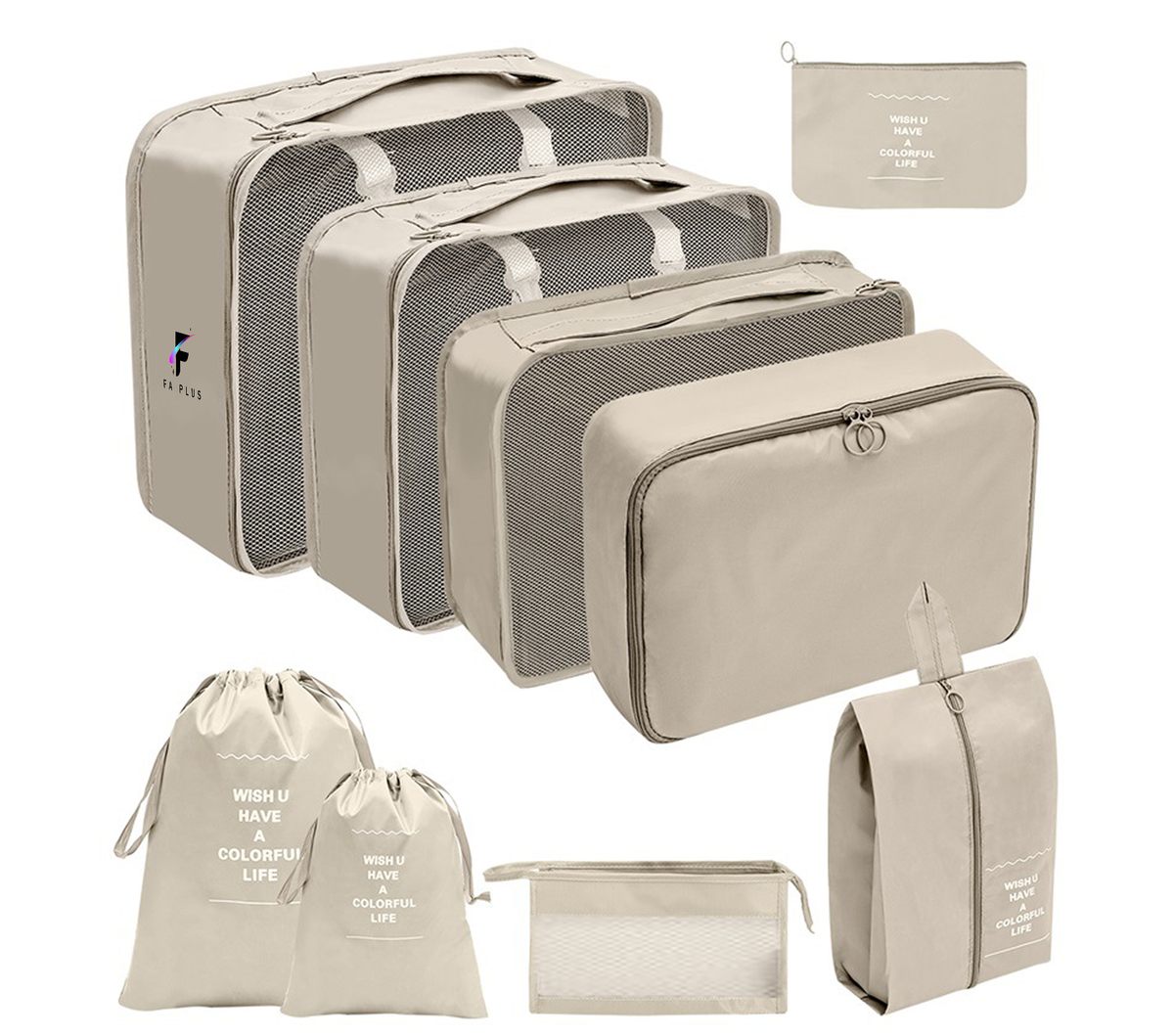 FA PLUS 9 Pieces Travel Cube Luggage Packing Organizers With Toiletry Bags