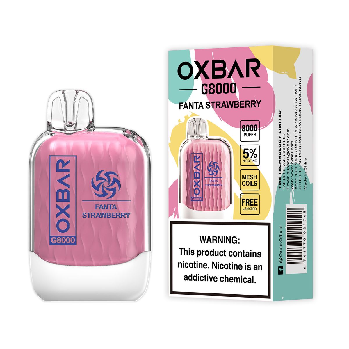 OXBAR 8000 Puff 50mg Rechargeable Disposable Vape - Fanta Strawberry ...