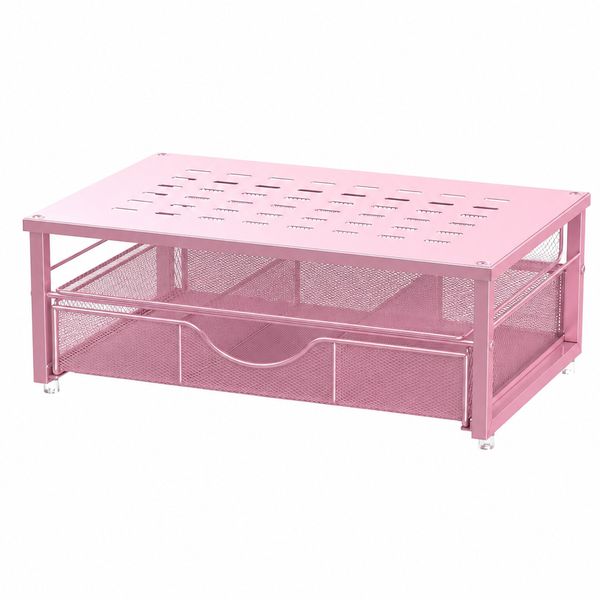 Pink Monitor Riser Stand with Storage Drawer