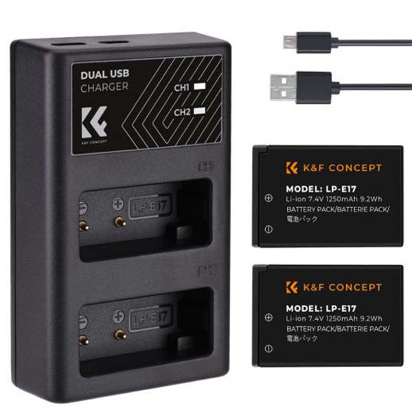 K&amp;F Concept Dual LP-E17 Battery + Charger Kit for Canon Cameras - KF28.0014