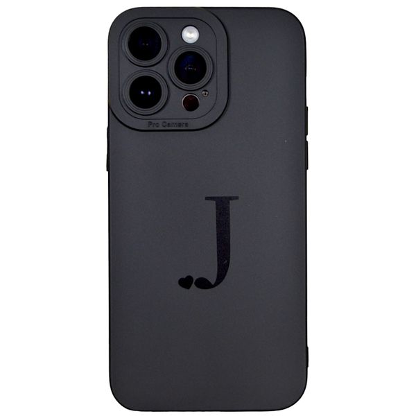 Black Phone Case with Initial J &amp; Pro Camera for iPhone 14 Pro