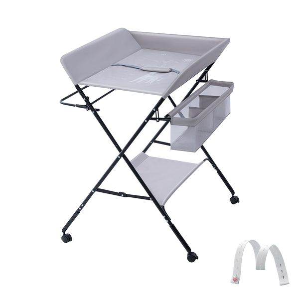 Foldable Baby Diaper Changing Table Height Adjustable with Diaper Fastener