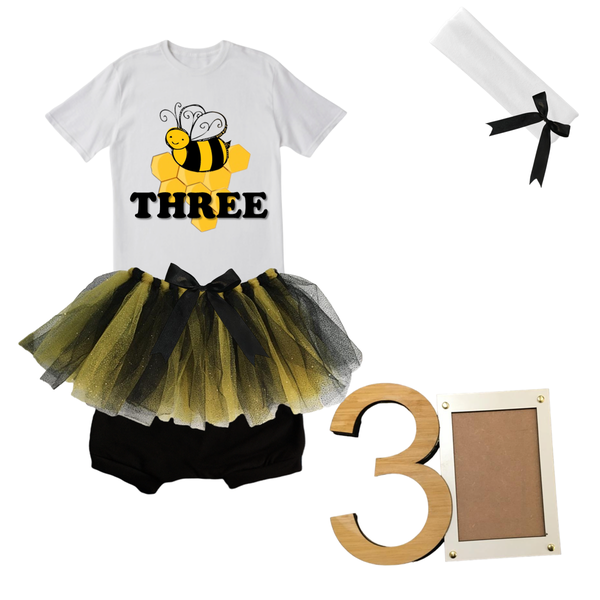 3rd Birthday- Bee Tutu With Headband And Photo Frame