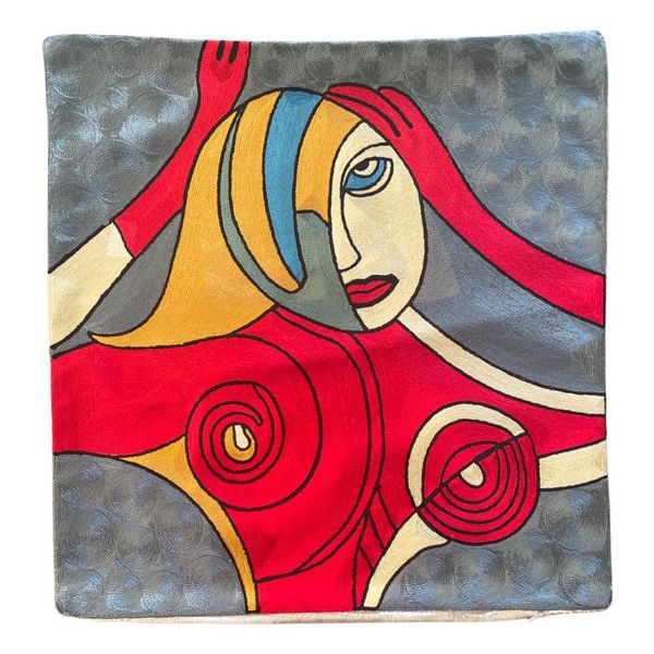 Picasso Embroidered Silk Cushion Cover , Pillowcase