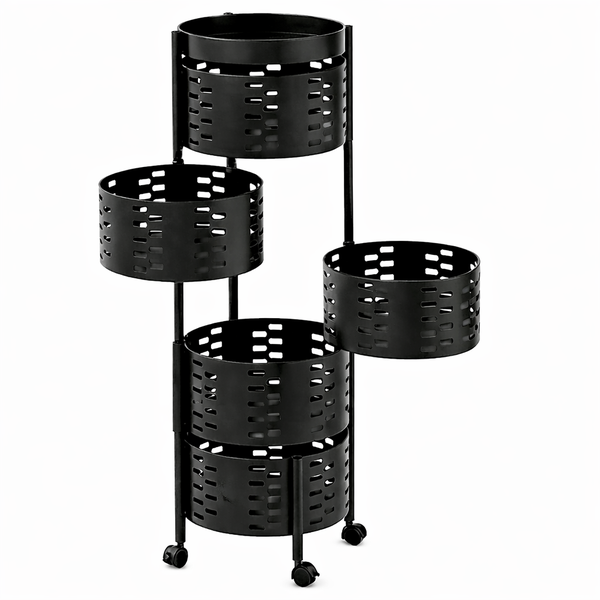 5-Tier Rolling Storage Trolley with Metal Baskets and Wheels