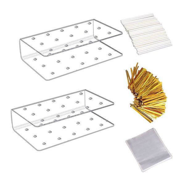 2 Pack Cake Pop Stands With Sticks Kit Clear Acrylic Lollipop Hold Stand