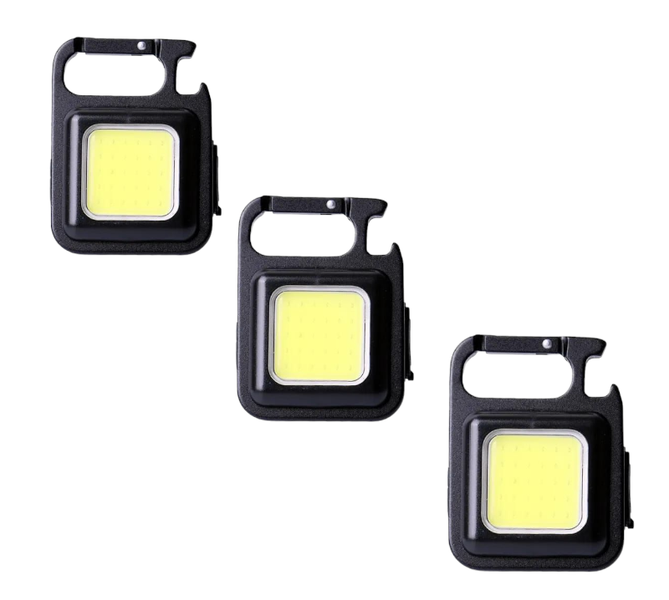 800 Lumens Type C 4 Modes Black Car LED Keychain Light - Pack Of 3