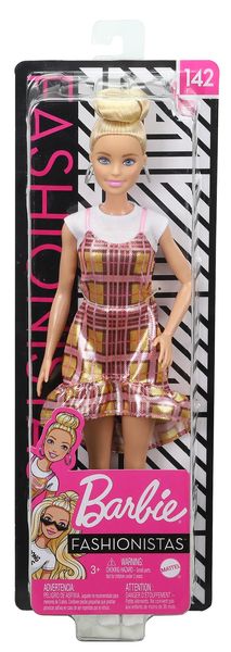 Barbie Fashionistas Doll #142 - Blonde Updo Hair &amp; Shimmery Plaid Dress