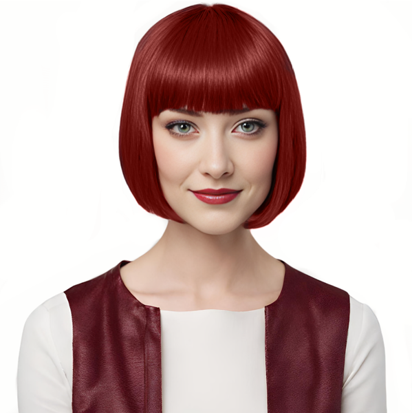 Bob-Cut Straight Fringe Cosplay Wig With Cap