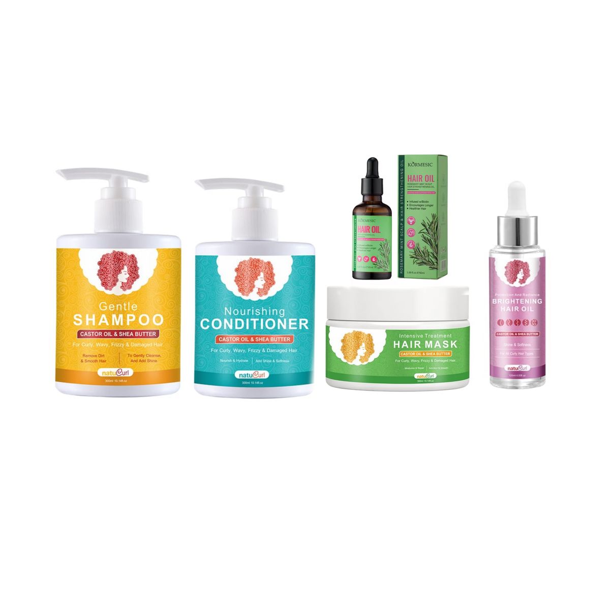 Curly Hair Shampoo, Conditioner, Mask, Oil & Rosemary Hair Oil