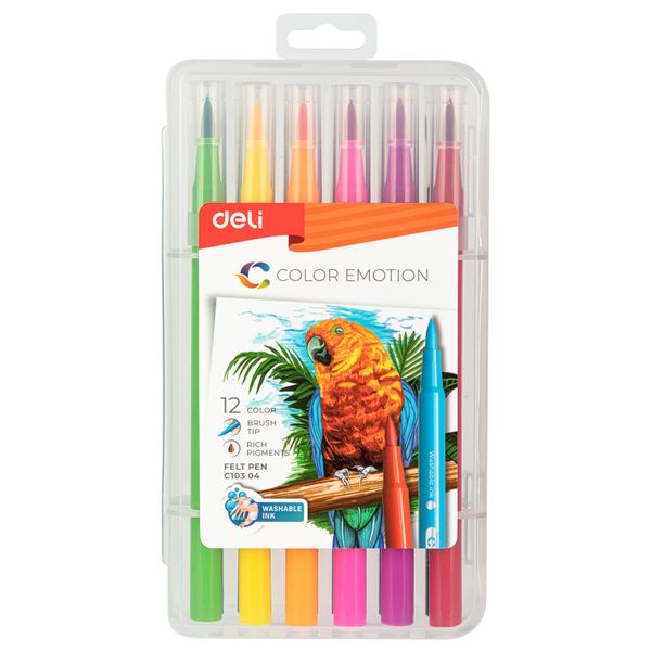 Deli Felt Pen 12 Colors Brush Tip